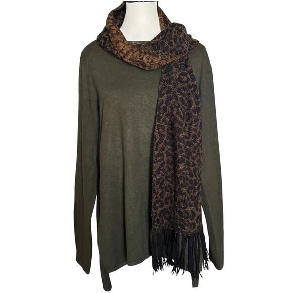Chelsea & Theodore Olive Long Sleeve Sweater Size XL Fall Essential Basic Cozy - Picture 1 of 8